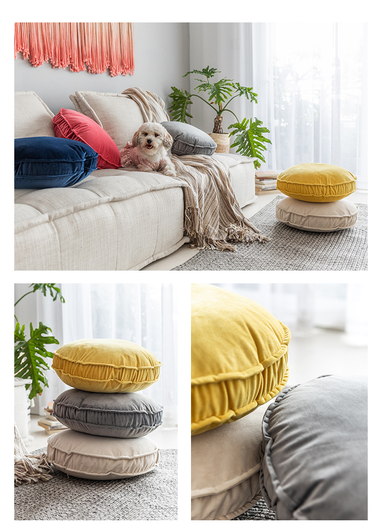 Monad Nordic Room Decorative Kids Round GRS Plain Velvet Custom Throw Pillow Cushion With Flange
