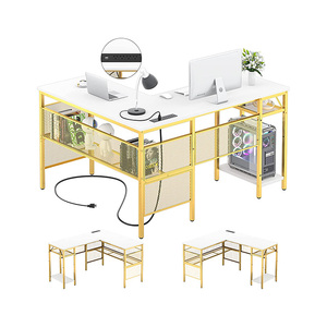 Mesa de ordenador en forma de L con puerto de carga USB, toma de corriente en forma de L, soporte libre, mesa de escritorio para juegos de estudio - Product Image 5