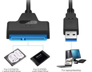 USB 3.0至SATA适配器转换器电缆22英寸SATA III 3至USB3.0适配器至2.5英寸SATA硬盘固态硬盘黑色 - Product Image 4