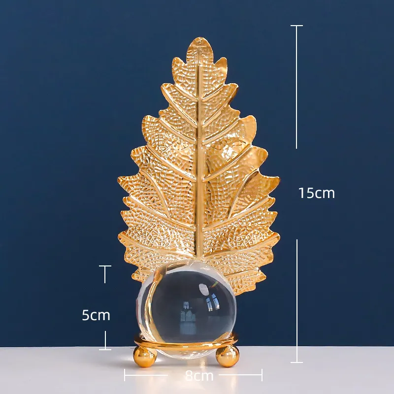 Wholesale Modern Minimalist Gold Home Accessories Metal Maple Leaf Art Crafts Home Decor Luxury Crystal Ball Decor For Bedroom