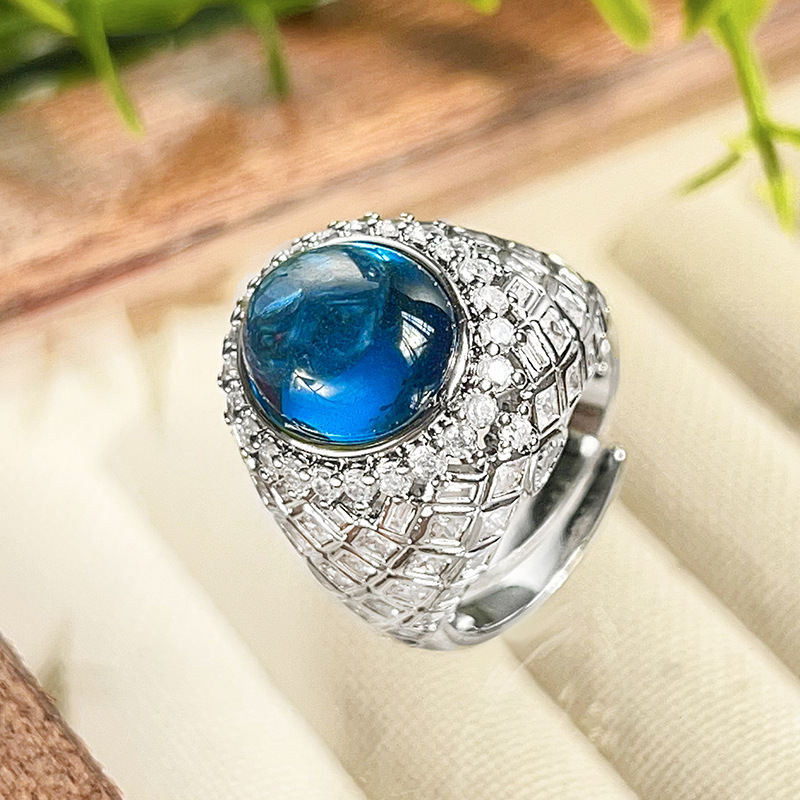 adjustable size Blue pointed crystal ring