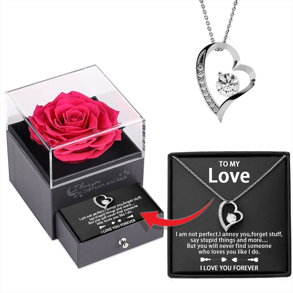 Necklace (silver) + Card Rose Box