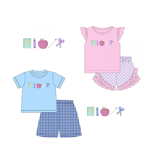 卸売夏の子供服学校に戻る赤ちゃん女の子男の子服アップル学習ツールアップリケ服 - Product Image 1