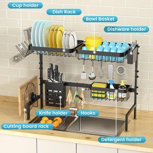 2 katmanlı çanak raf lavabo üzerinde birden sepetleri mutfak aleti tutucu bardak tutucu bulaşık kurutma rafı ayarlanabilir uzunluk - Product Image 2