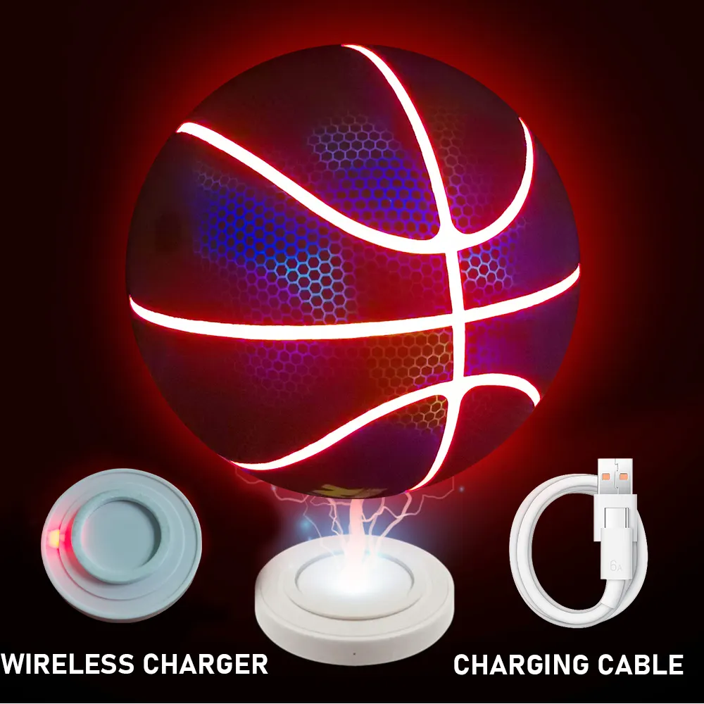 Hochwertiges Premium Custom Design Marken größe 7 Laminierter Basketball kabellose wiederauf ladbare LED leuchten holo graphisch leuchtende Kugel