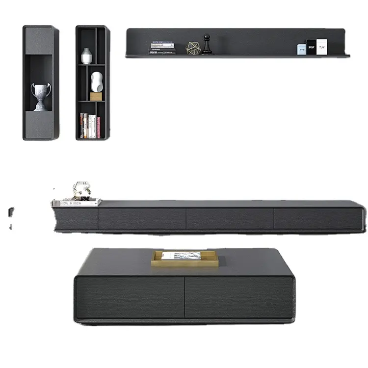 Luz nórdica moderna tv armário e mesa de chá, combinação, preto, italiano, simples, apartamento, suporte de televisão de canto arredondado