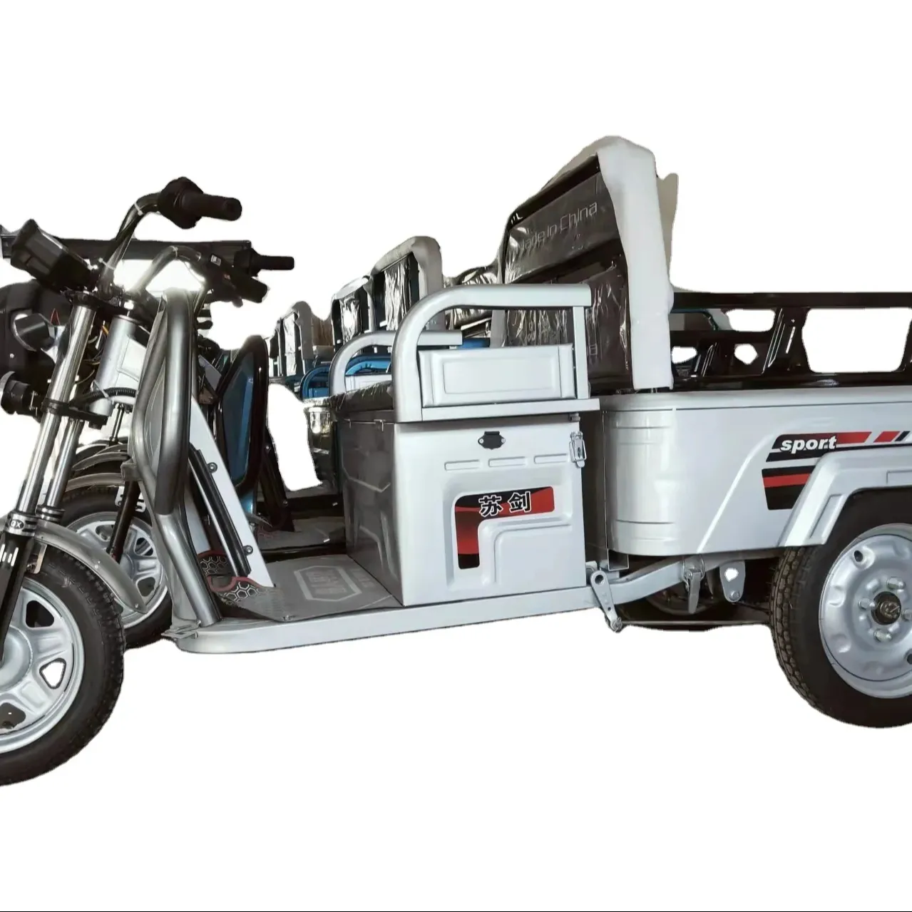 Triciclo eléctrico de 48V, vehículo de transporte de carga de cuerpo abierto eficiente, Tranvía de carga para entrega de mercancías de confianza