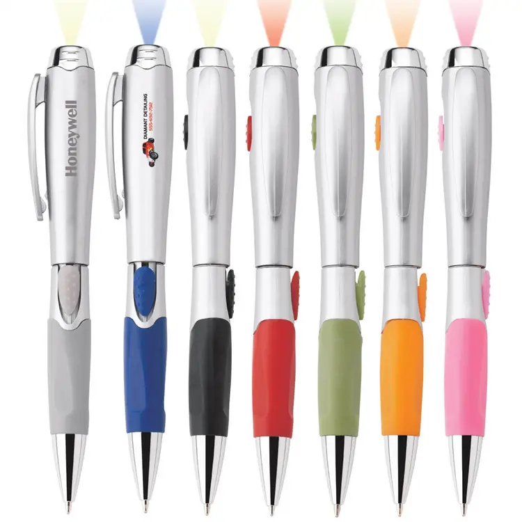 Özelleştirilmiş pürüzsüz yazma 3 in 1 plastik promosyon Stylus tükenmez kalem ile Led el feneri Torch-özel logo ışığı up tükenmez kalem