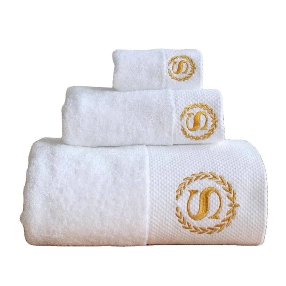 Set di asciugamani da bagno per hotel a 5 stelle 100% cotone bianco personalizzato con logo da bagno asciugamani da hotel