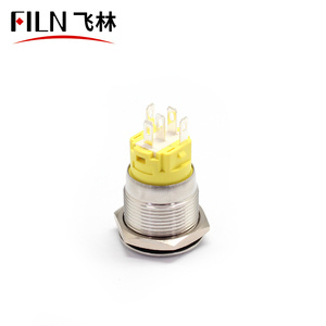 FILN 220v 20A LED 19mm 5PIN IP67 Anel LED Botão Interruptor Iniciar Parar Cabeça Chata De Aço Inoxidável Momentâneo NONC Interruptor De Travagem