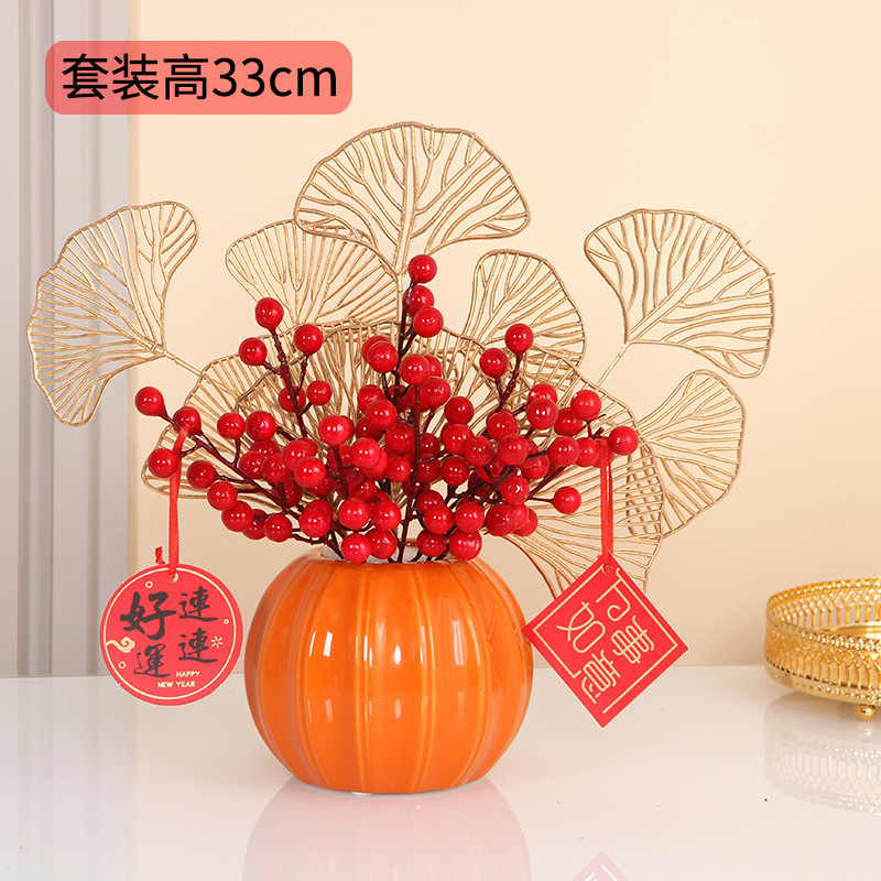 Citrouille orange, baies rouges, feuilles de ginkgo (avec carte)