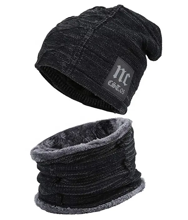 Herren NC gestrickte Winter mütze und Schal Mütze Casual Neck Warmer Knit Herren Winter hüte Mützen