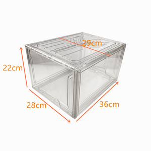 Große stapelbare klappbare Seite offen Magnetische Acryl Kunststoff klare Schuhe Aufbewahrung sbox