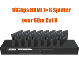 Divisor de 18Gbps 1X8 HDMI sobre cable Cat5 Cat6 hasta 60m con 8 receptores