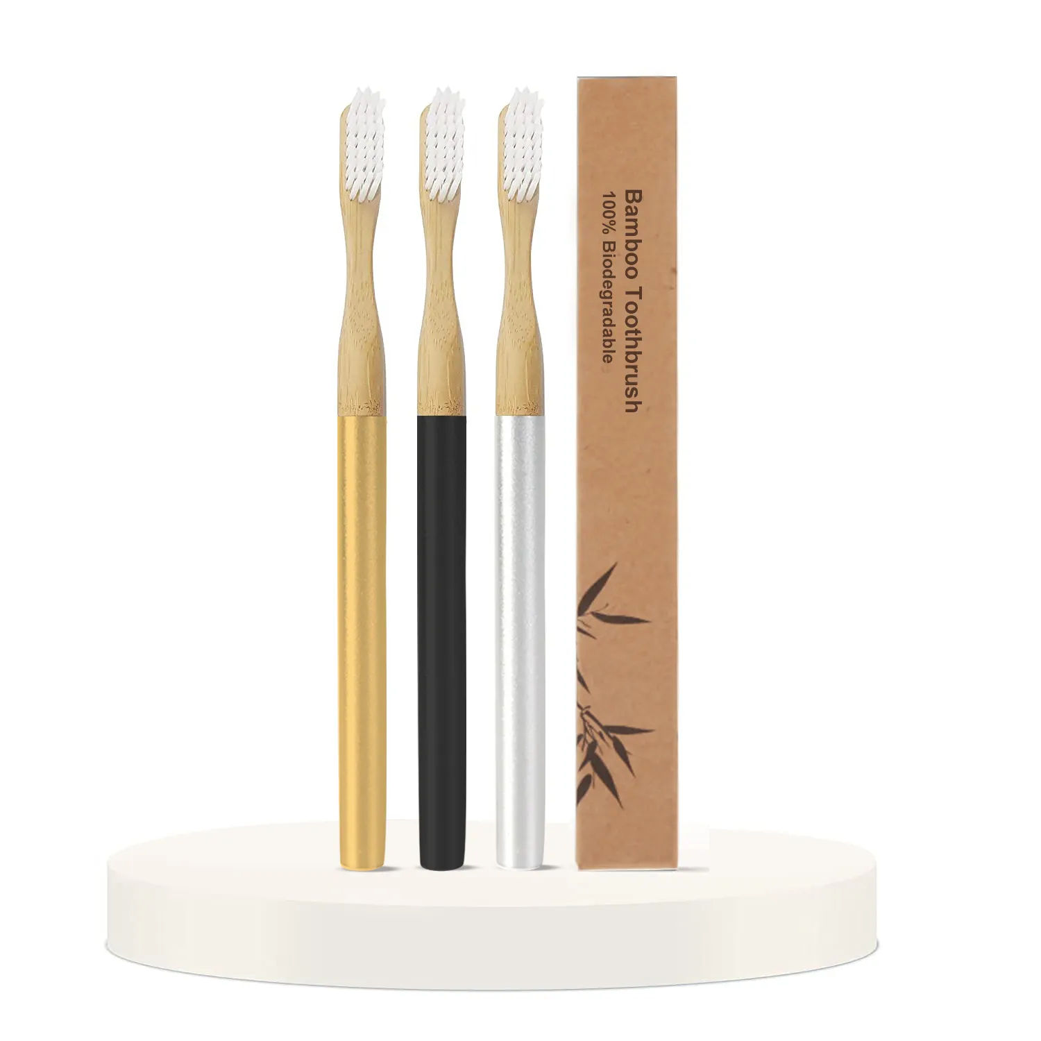 Free Samples Custom Logo Metal Bamboo Toothbrush Travel Toothbrush Bamboo with Castor Oil Bristles Replaceable Brush Head