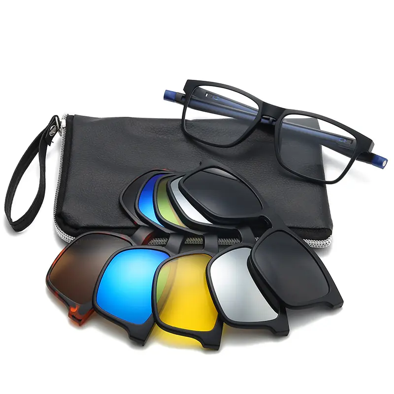 Suporte magnético de óculos, armação de óculos magnética tr90, polarizado, ajustável, intercalável, com clipe para óculos de sol magnético 5 em 1