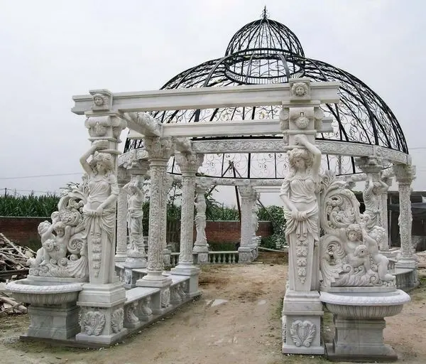 Gazebo di marmo di nuovo disegno della decorazione del giardino con il gazebo della pergola di pietra delle statue con la scultura femminile romana