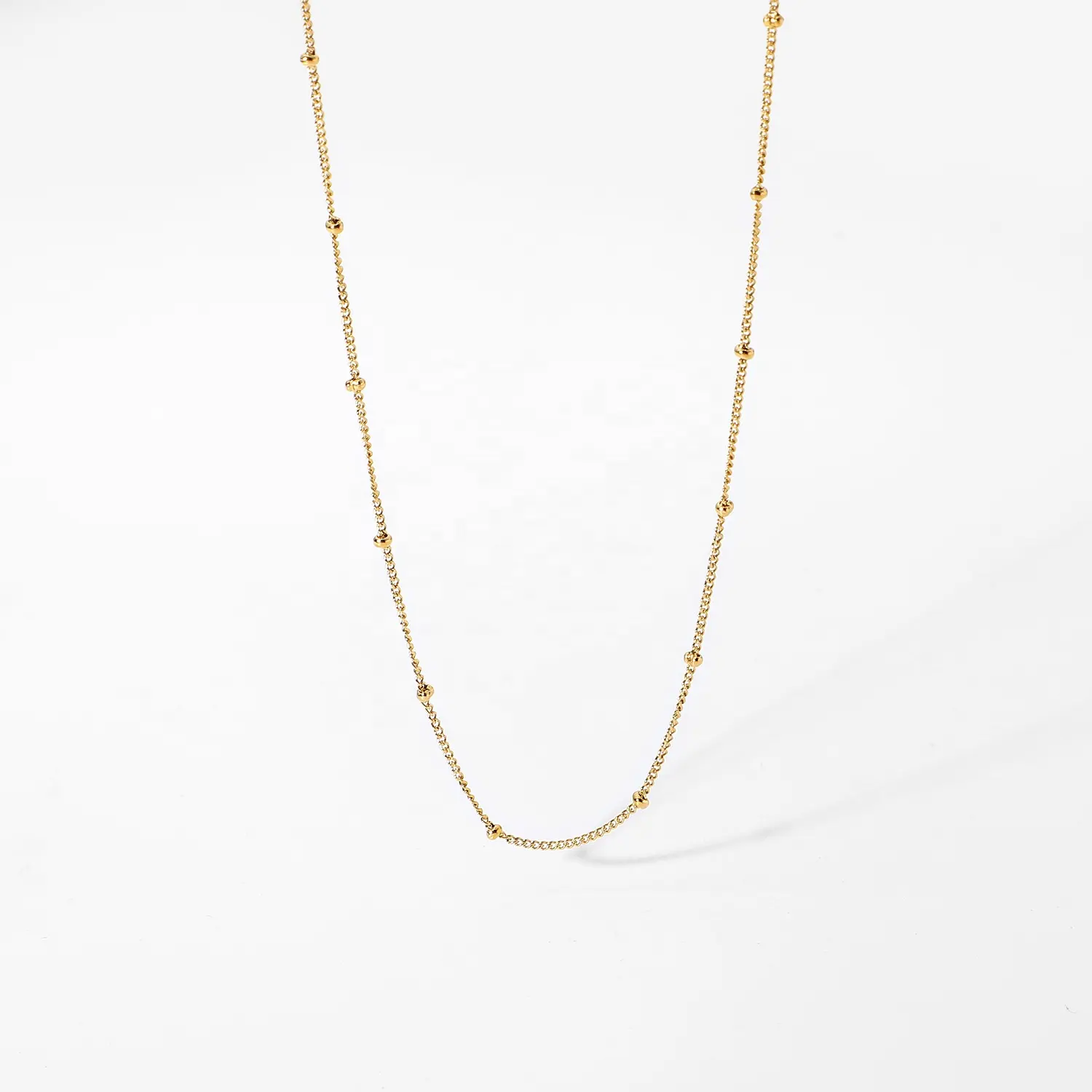 Collana impilabile con perline a catena con perline a maglia sottile impermeabile in acciaio inossidabile 18 carati