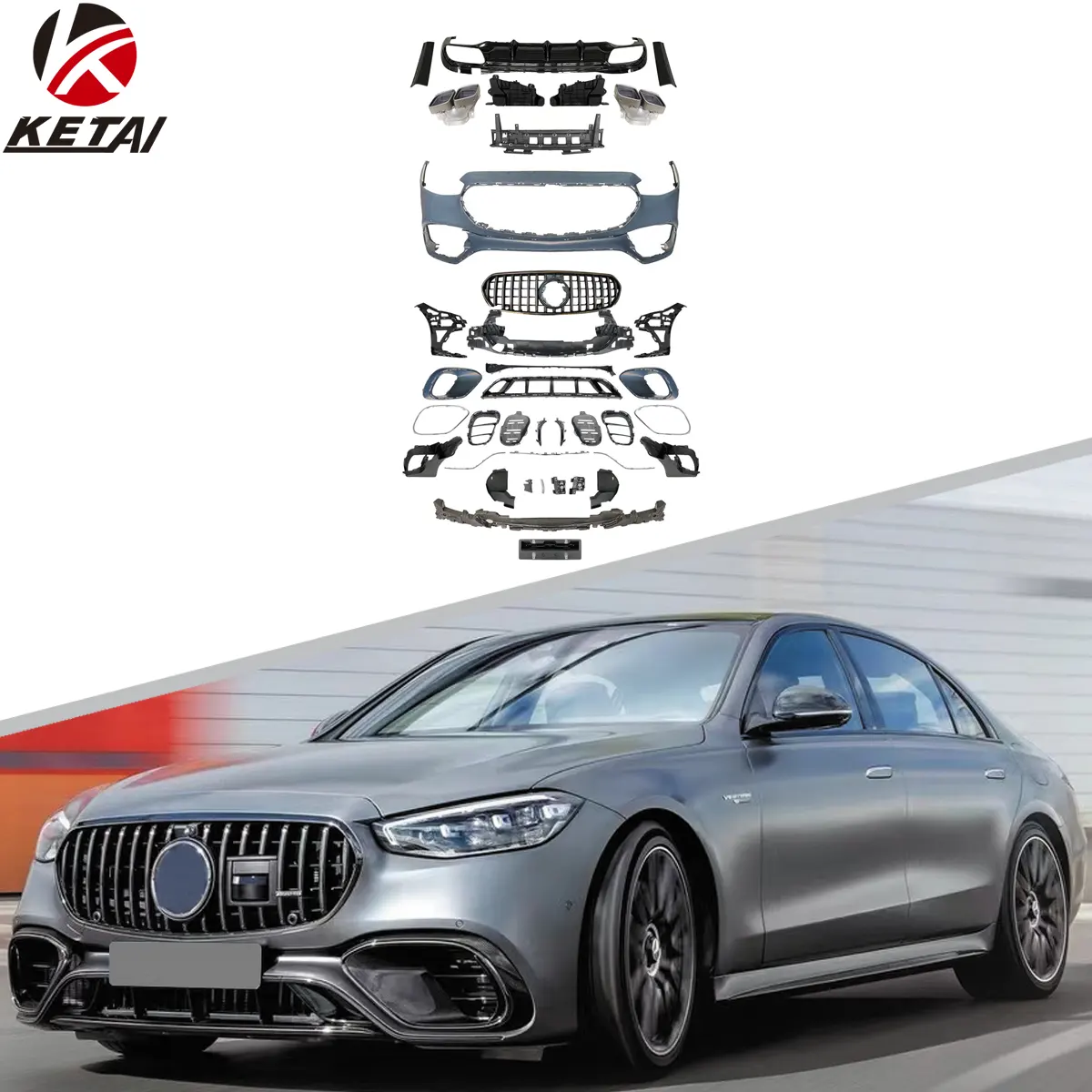 S63 Stijl Auto Onderdelen Auto Voorbumper Achter Diffuser Grille Body Kit Voor Benz W223 Amg Lijn 2021-2023