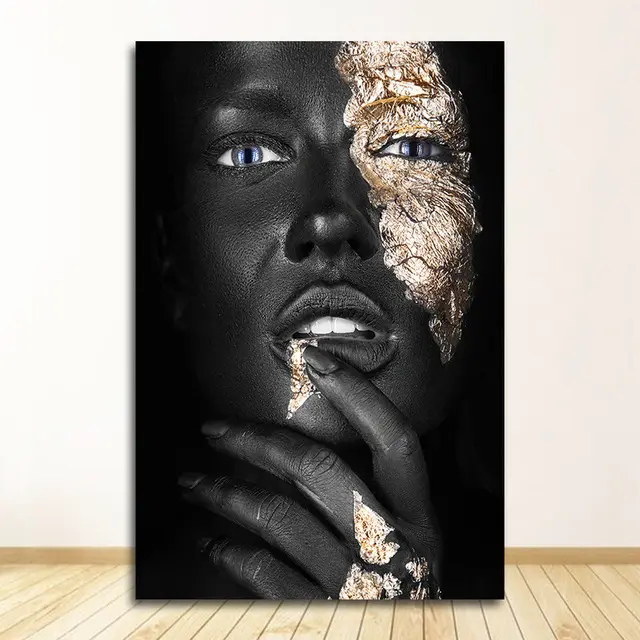Black and golden woman canvas painting home decoration custom wall arts classic from photo figure portrait paintings