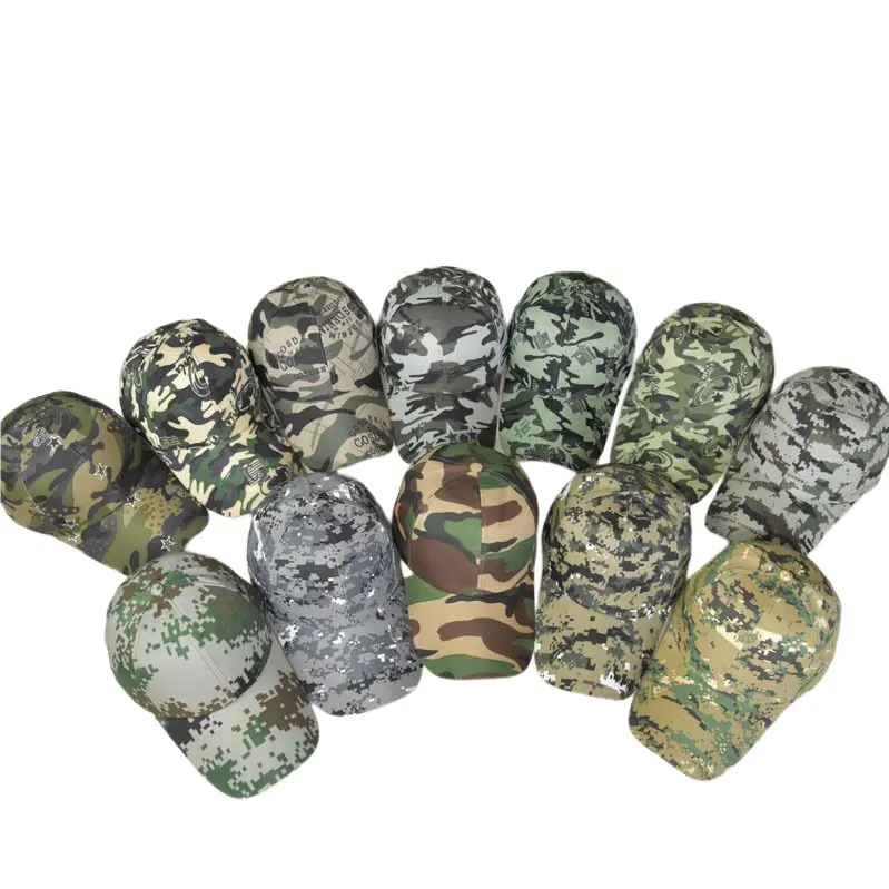 Boné de camuflagem ajustável para camuflagem, venda no atacado, ajustável, macio, para uso externo, 6 painéis, algodão, bordado, caminhoneiro