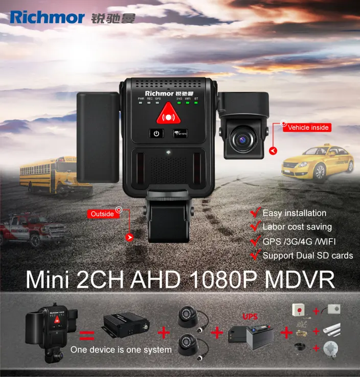 Richmor 4CH 720P/1080PカーモニターAHD MDVR 3G 4G GPS Wifi DASH CAMカーモバイルDVR