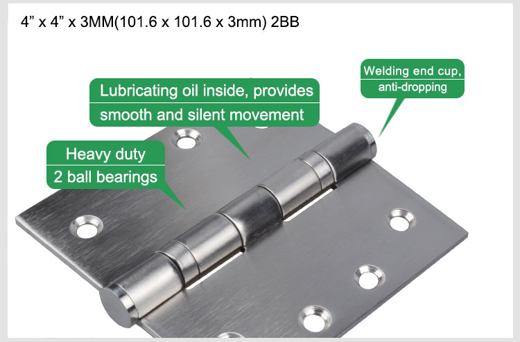Doorplus High Quality Round Corners 3" Inch 6 Holes Stainless Steel Butt Hinges For Wooden Door