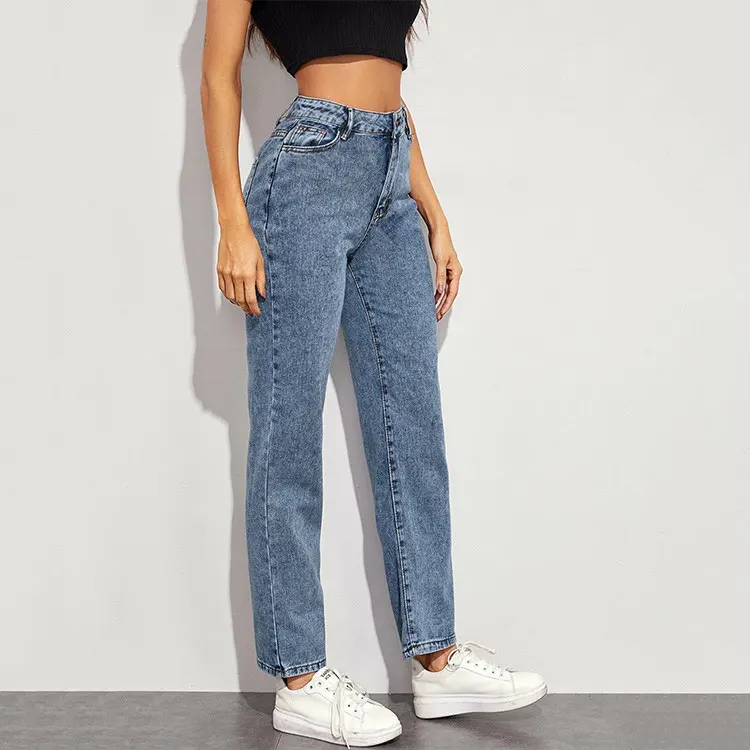 Оптовая продажа, Женские однотонные джинсы Mom с высокой посадкой на заказ
