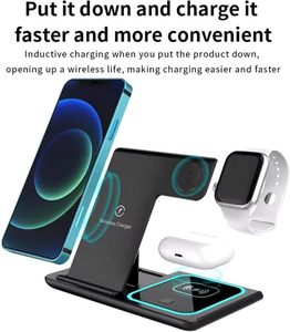 ホット3 in 1ワイヤレス充電器Samsung Watch 6 5 Pro急速充電ステーションiPhone用ワイヤレス充電器スタンドLEDライト付き - Product Image 2