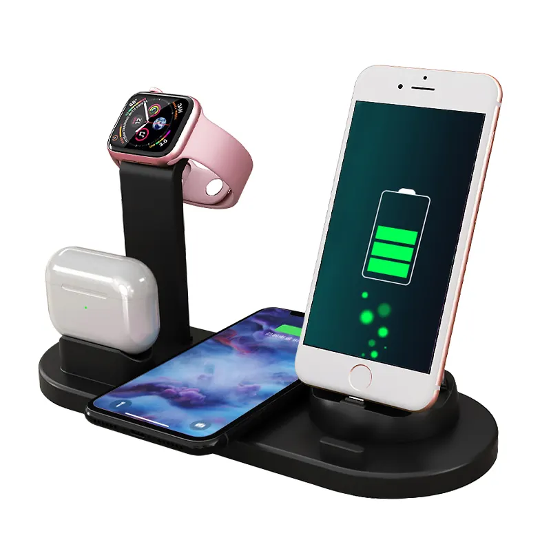 10W 4 in 1 Carregador caricabatterie Wireless carica Smartphone Docking stazione di ricarica supporto Pad caricabatterie rapido per telefono cellulare