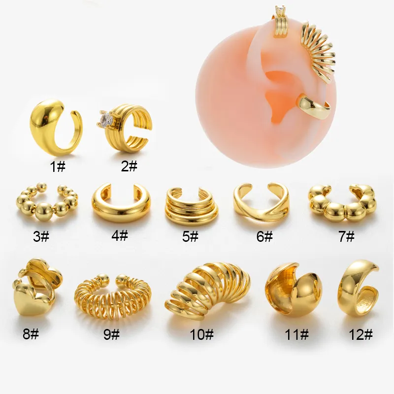 नई डिजाइन हॉट सेलिंग 18k सोने के प्लेटेड सादे तांबे के कान के कुफ कान कान के छल्ले और महिलाएं कान ककड़ी गहने