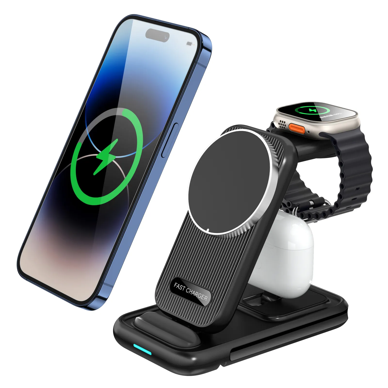 전화 접이식 3In1 부품 코일 데스크 매트 헤드폰 Baseus 소켓 무선 충전기 Apple Watch/Airpods Pro/아이폰 로고