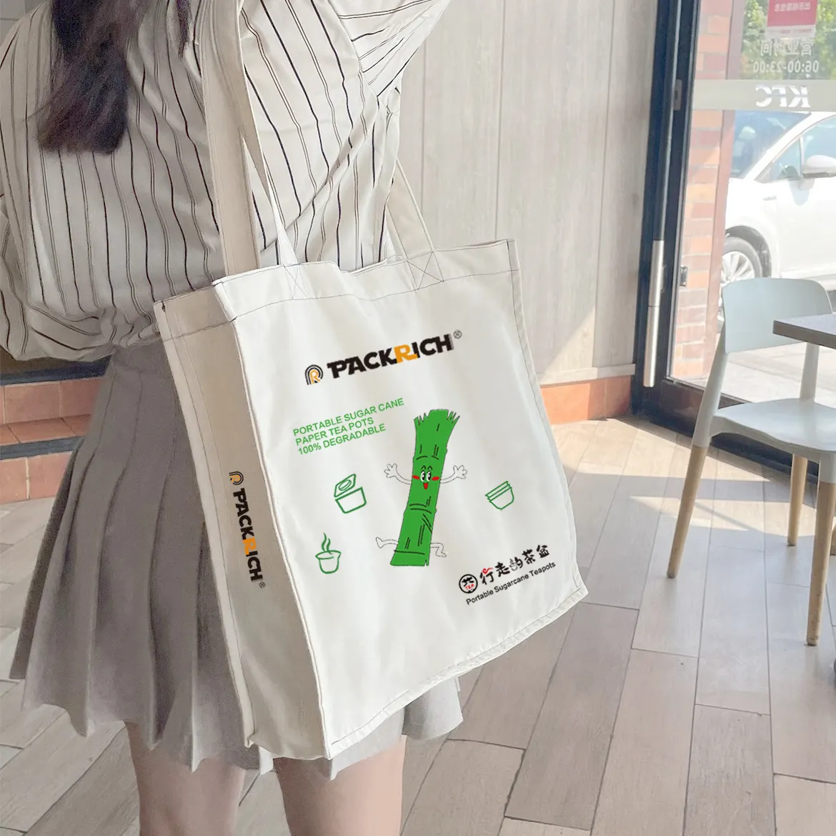 Borsa da Shopping con manico corto in cotone personalizzato riutilizzabile per borsa da donna in tessuto Non tessuto da arrotolare