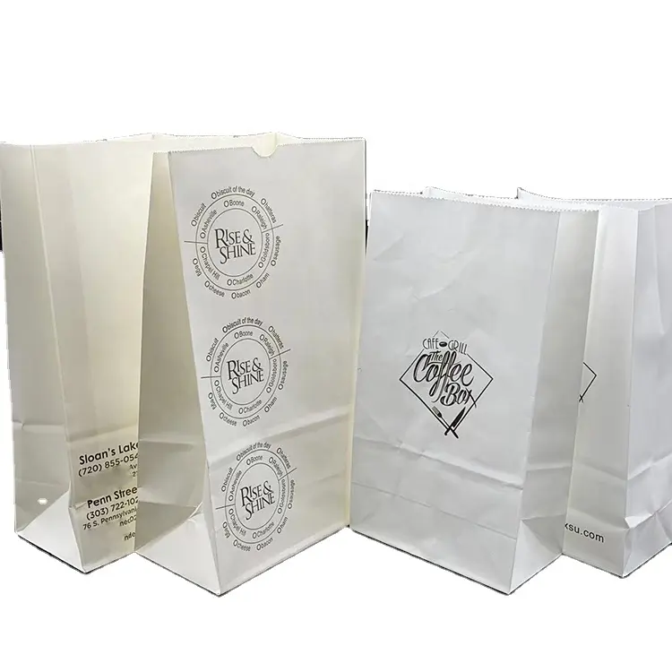 Degradável Personalizado Takeaway Embalagem De Alimentos Flat Square Inferior Óleo Prova Marrom Talheres Kraft Paper Bag