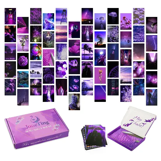 Kit de imagen personalizada para estética de pared, 60 unidades, 4x6 pulgadas, foto púrpura con cinta de doble cara