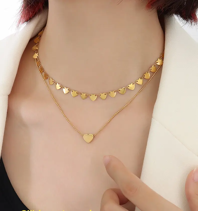 Collar de diseño Vintage para mujer, joyería de oro de 18k, collar de acero de titanio, collar de apilamiento de amor