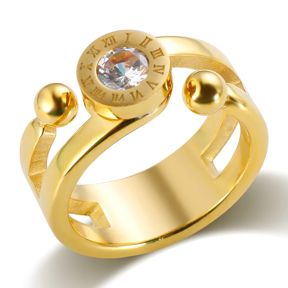 Bague en acier inoxydable à trois billes, anneau ouvert de couleur or pour femmes, bijoux à la mode, livraison directe