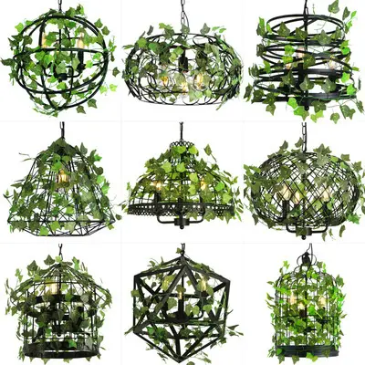 تصاميم جديدة صناعية أضواء قلادة خضراء صناعية سقف ديكور داخلي نباتات قفص العصافير ترتيبات لمقهى بار