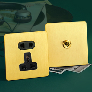 Interruptor de palanca de luz de pared de palanca de latón Vintage 1-4 Gang 2 vías oro control simple/doble enchufe USB DE LA UE con Panel de acero inoxidable - Product Image 2