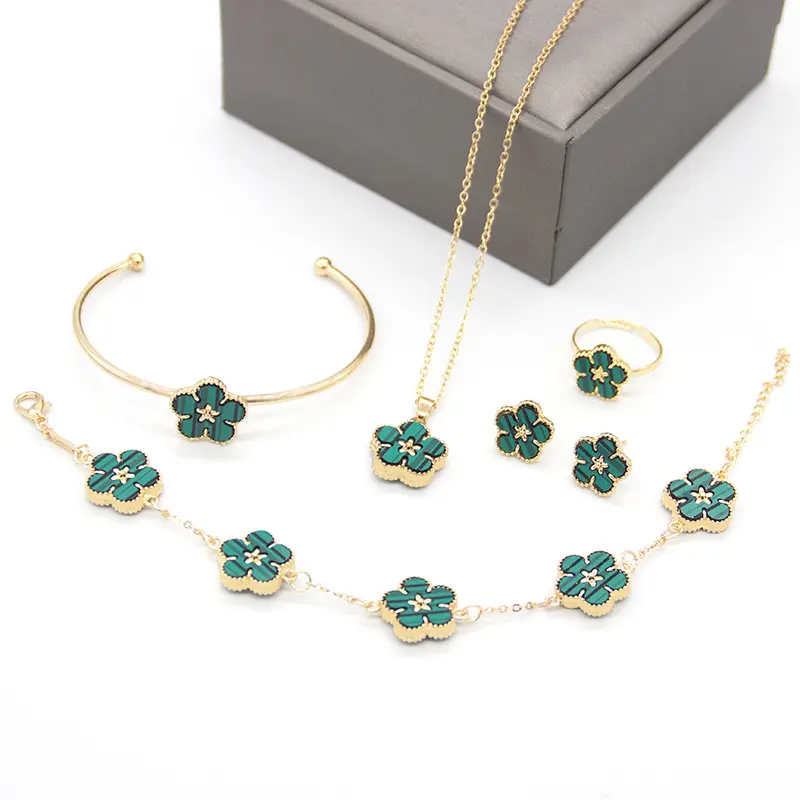 5 unids/set de alta calidad chapado en oro collar pendiente pulsera conjuntos de lujo acrílico flor joyería conjunto para mujer