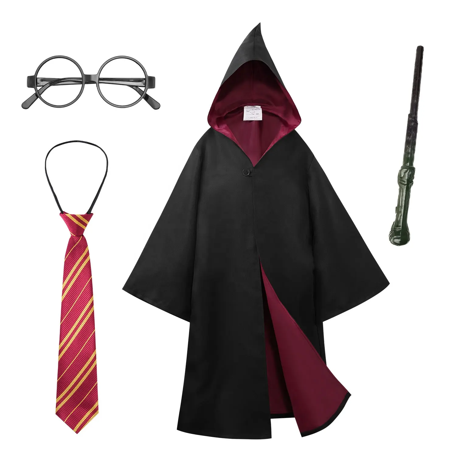 Cape d'Halloween Harry pour garçons et filles, costume de magicien, costume de cape noire et rouge, costume de cosplay pour enfants