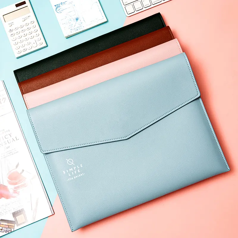 Morandi Color PU Leather Waterproof Document Folder Storage Bag A4 Organizer Magnetic File Holder