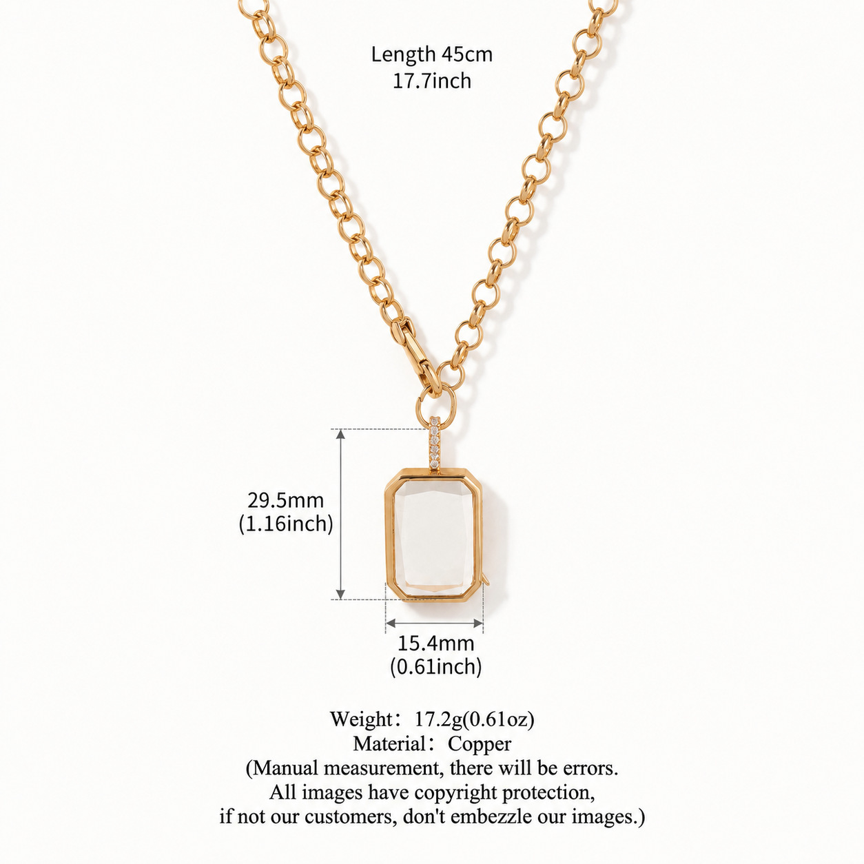 Collana con scatola fotografica rettangolare trasparente