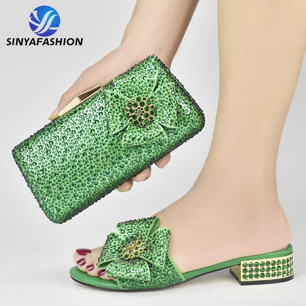 Nigeria party African shoes and bags to match women green italian shoes and bag set