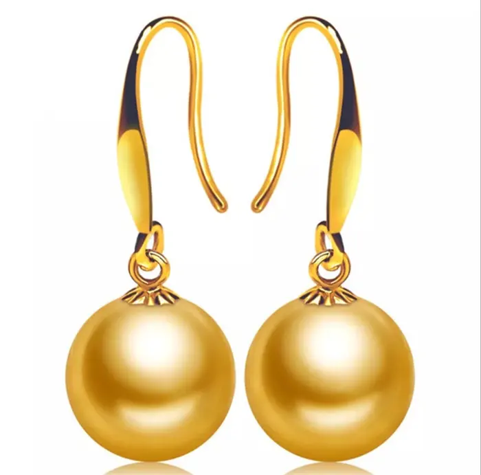 Oro reale 18K carati AAA 9-10mm oro south sea orecchino di perla dei monili