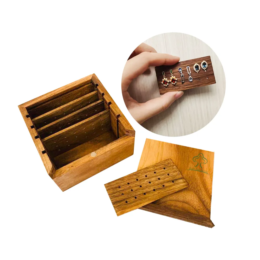 Изготовленный на заказ логотип печатные серьги упаковка для хранения деревянная Античная роскошная коробка для ювелирных изделий