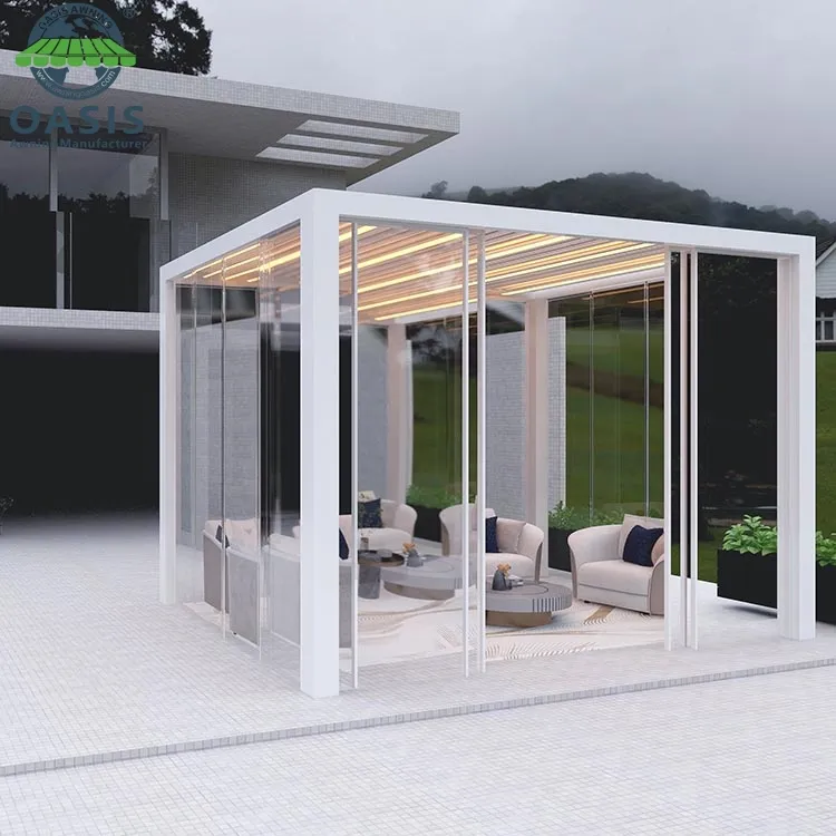 Oasis 2022 yeni tasarım teras biyoklimatik havalandırılan serbestçe nefes Metal panjur çatı alüminyum açık Gazebo Pergola