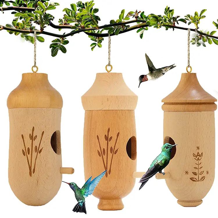 Jaula de madera para pájaros, casa de colibrí con columpio, nido de madera para exteriores, novedad