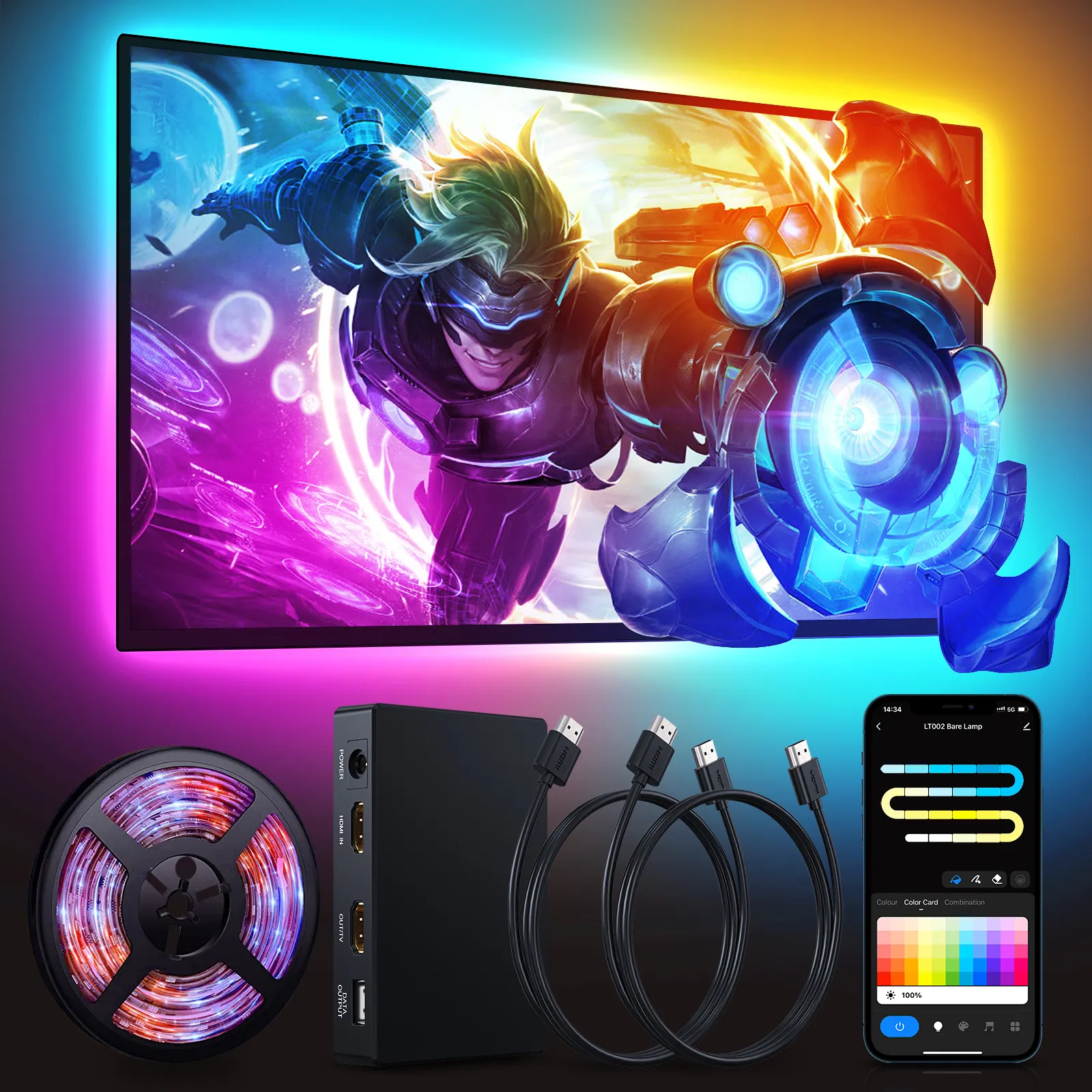 Immersion TV LED Backlight With HD Sync Box for 1.85M Tuya Support 4K HD Dolby Colorful Smart Rgbic Led Strip TV Backlight