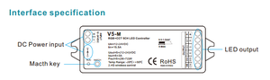 V5-M 5チャンネル12-24VDC LEDコントローラーRGBCW RFワイヤレスPwm LEDコントローラーLEDレシーバー180W/360W(12/24V) - Product Image 3